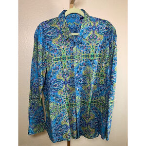 PRICE DROP! Men's Alain Flusser Button-Up Shirt Size Large Blue Green